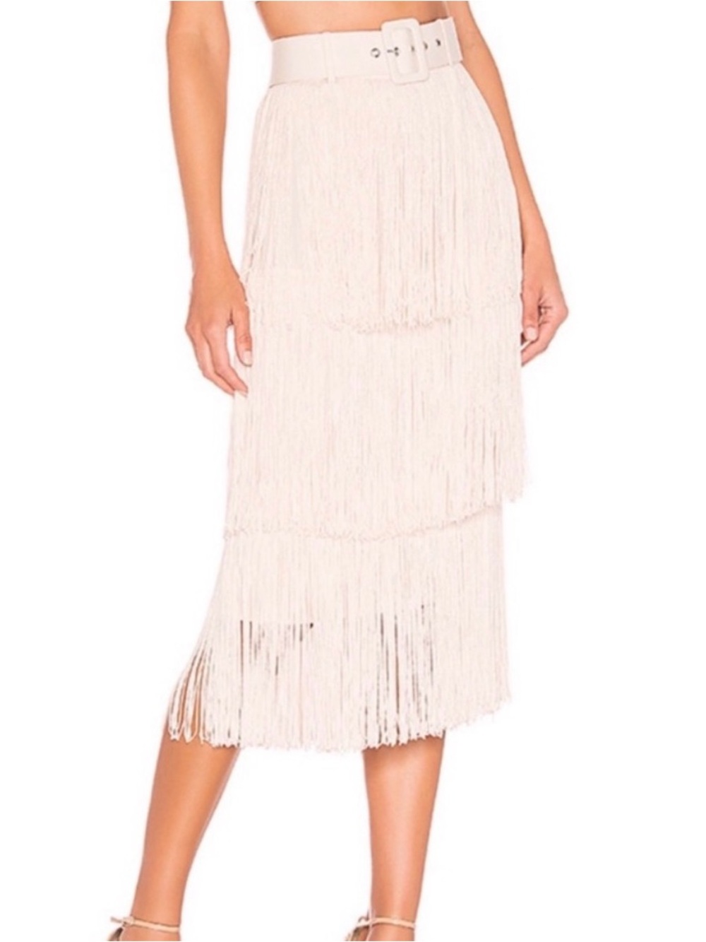 L'Academie Fringe Tiered Midi Skirt with Belt *NWT*